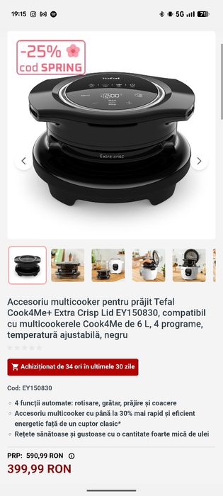 tefal cook4me touch wifi și capac extra crisp