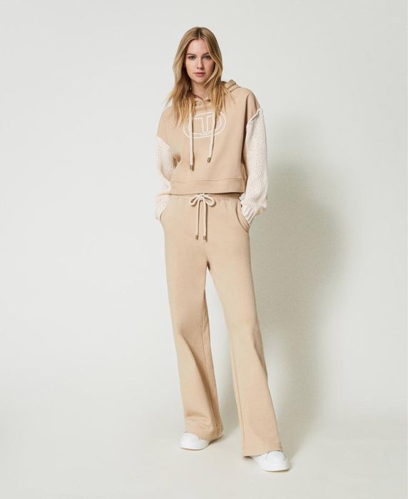 Twinset Milano оригинален wide leg plush fabric trousers в нежен Almond Milk beige нюанс
