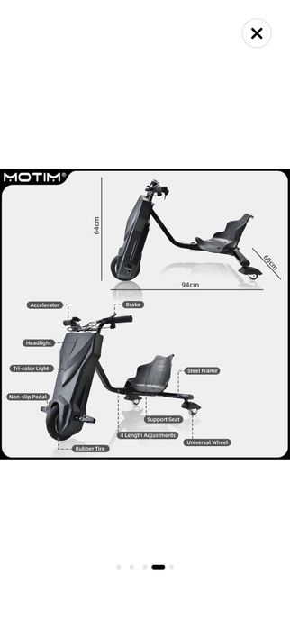 Tricicleta Electrica Drift Pentru Copii 360, Cu Suspensie, Trike, Motor 250W, Baterie 36V – 4400 mAh, Bluetooth, Viteza 15 km/h, Negru