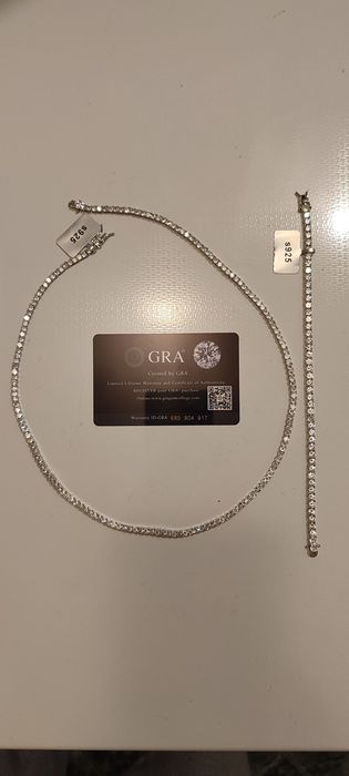 Set lant si bratara tenis argint 925 cu moissanite certificat, unisex