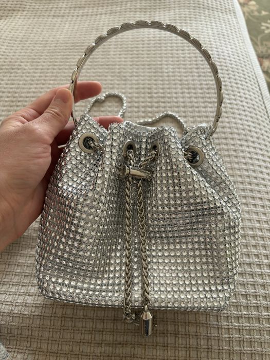 Клатч бусины серебристый