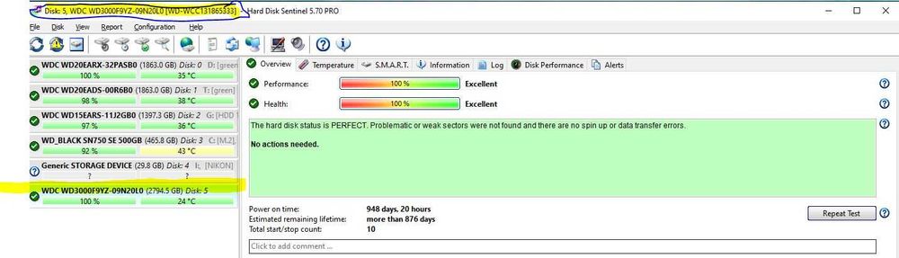 HDD Nas WD Red Pro 4TB și 2x WD Enterprise Se 3TB | Sănătate 100% HD Sentinel
