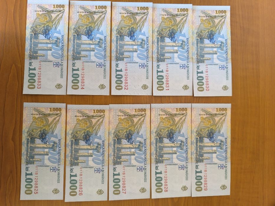 Lot 10 bancnote 1000  Lei UNC .