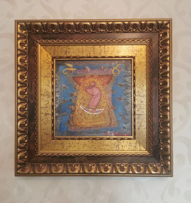 Картина пейзаж авторска за колекция масло платно рамка паспарту стъкло