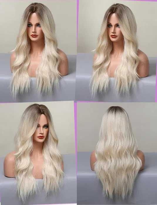 Светло руса омбре перука с тъмни корени на път