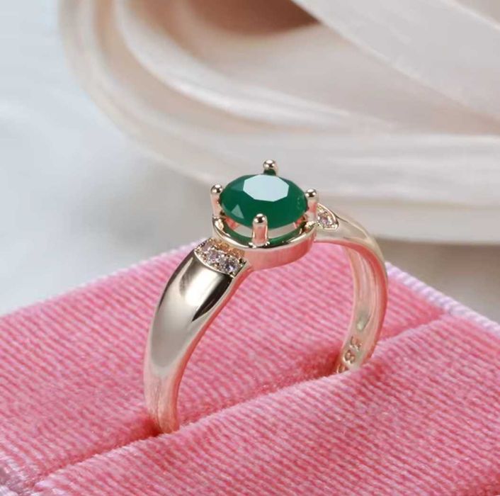 GP15, inel placat aur 14k,zirconiu verde/alb