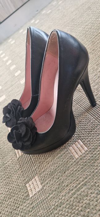 Pantofi de piele, pt dame, eleganți, toc inalt si platforma
