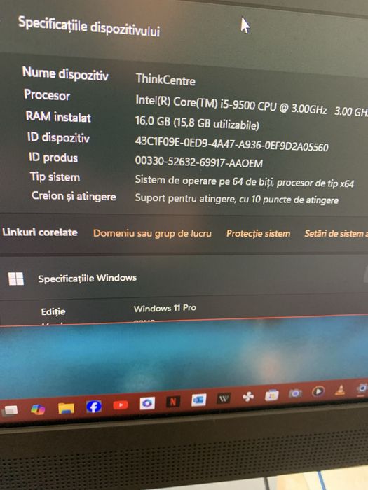 Lenovo ThinkCentre intel core i5,Gen 9,Display mare tableta tach 23,8