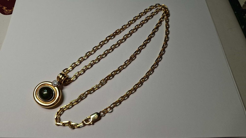 Lant superb aur galben 18k +pandantiv cu turmalin + diamant 0.3ct