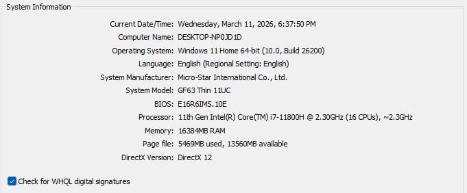Laptop Gaming MSI GF63 Thin - Intel i7-11800H - RTX 3050