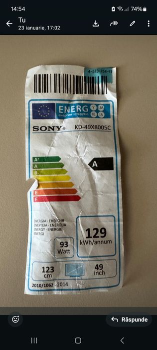 Vand TV SonyKD 49X8005C