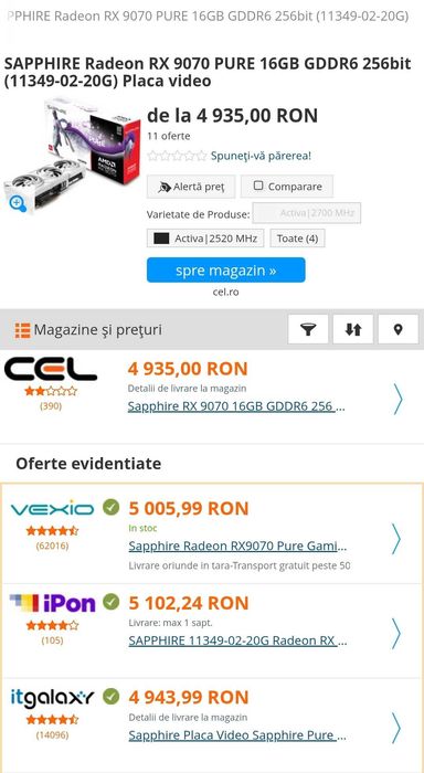 Placa video RX 9070 Sapphire Pure 16gb