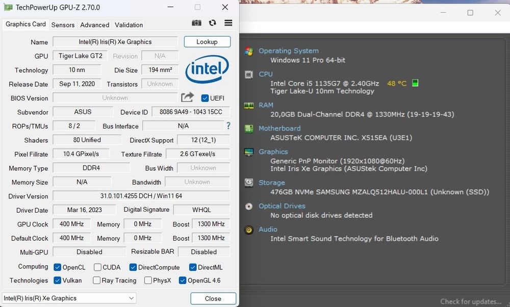 Laptop Asus Gen11 i5 1135g7 2,4Ghz/4,2Ghz, 20GB DDR4, 512GB, Iris Xe Graphics, Windows 11 Office 2024