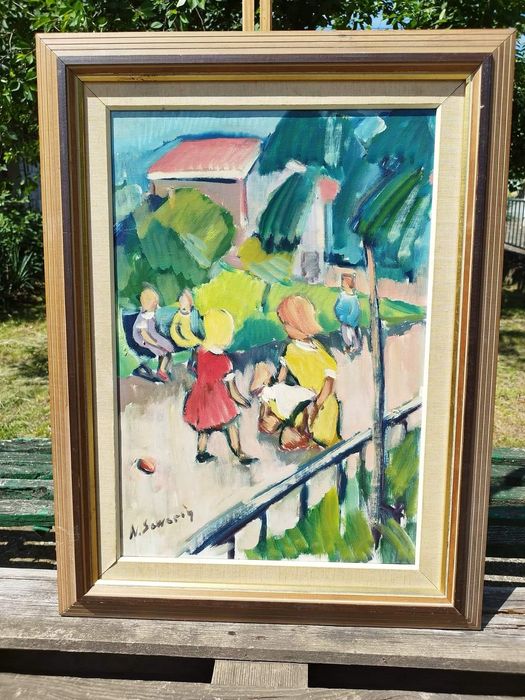 Винтидж скандинавска авторска картина, масло върху платно