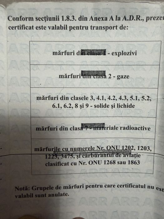 Consilier Siguranta ADR transport Clasele 3-9 si Clasa 2 Gaze