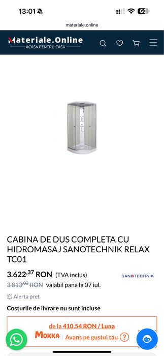 Cabina dus Sanotechnik TC01 cu hidromasaj | Noua | Set complet | 1.200 lei