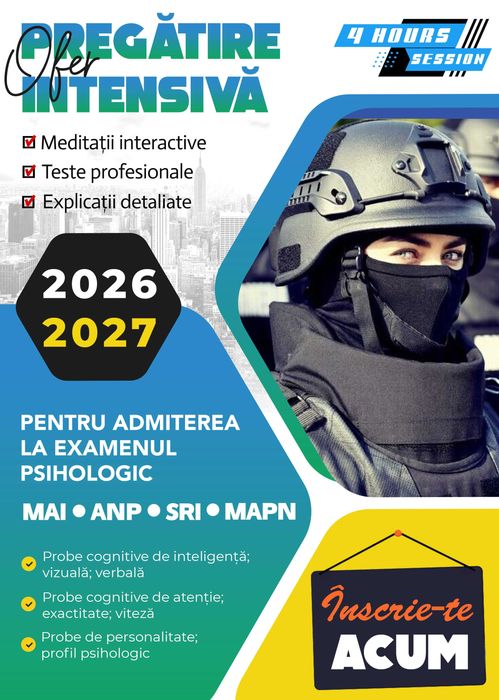 Pregatire admitere examen psihologic MAI, ANP, SRI, MApN
