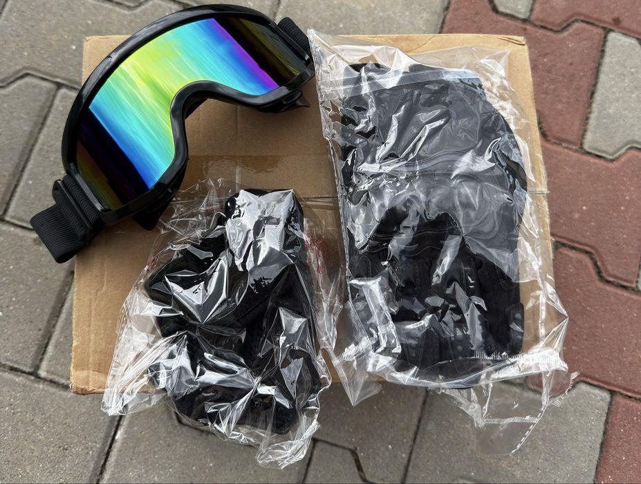 Set Cască Moto Cross/ATV M + Ochelari + Mănuși + Cagulă, Nou, Negru-Albastru Lucios