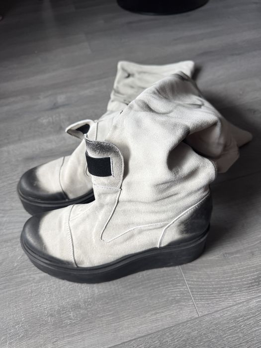 Cizme/ ghete piele naturala intoarsa talpa inalta alb murdar brand Modish