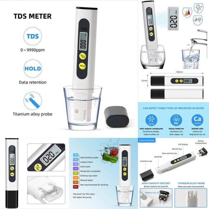 PH EC TDS ORP SALT S.G tester apparat – raqamli suv sifati o'lchagich: