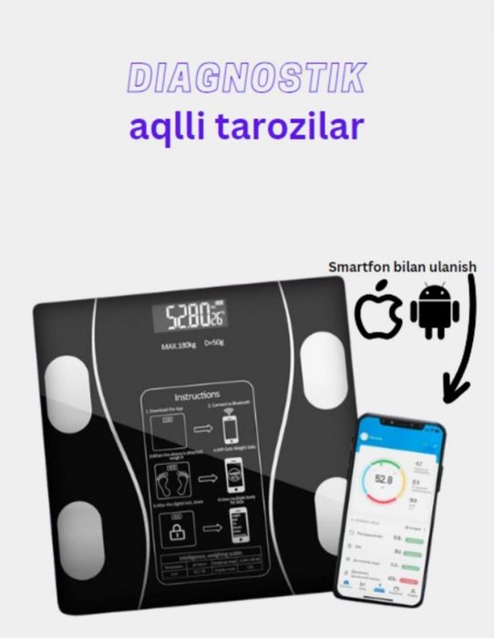 Aqlli tarozi. 180 kg gacha.