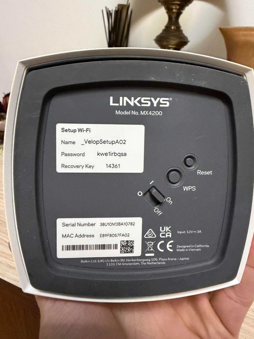 Router Mesh WiFi 6 Linksys Velop MX4200, Tri‑Band AX4200