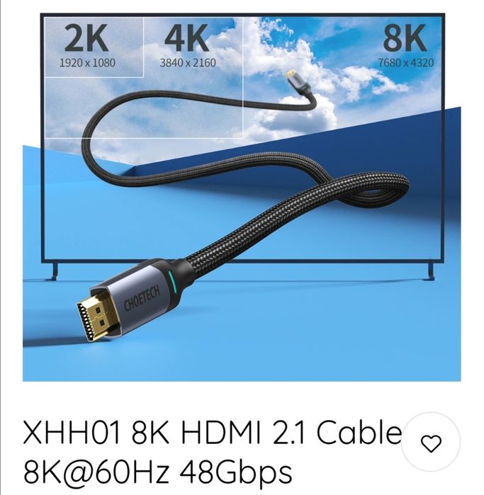 Кабель HDMI 8K 60Hz 48Gbpc choetech xhh001 Ташкент