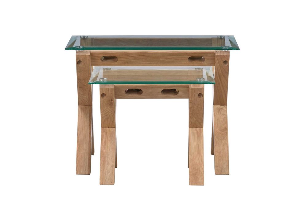 Set Mesute cafea din Stejar Natural MASIV si Sticla Temperata