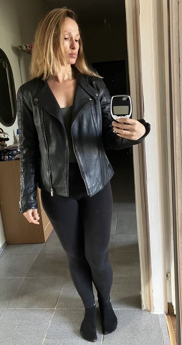 Черно яке от естествена кожа