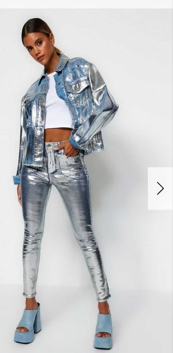 Модерни дънки в сребрист цвят