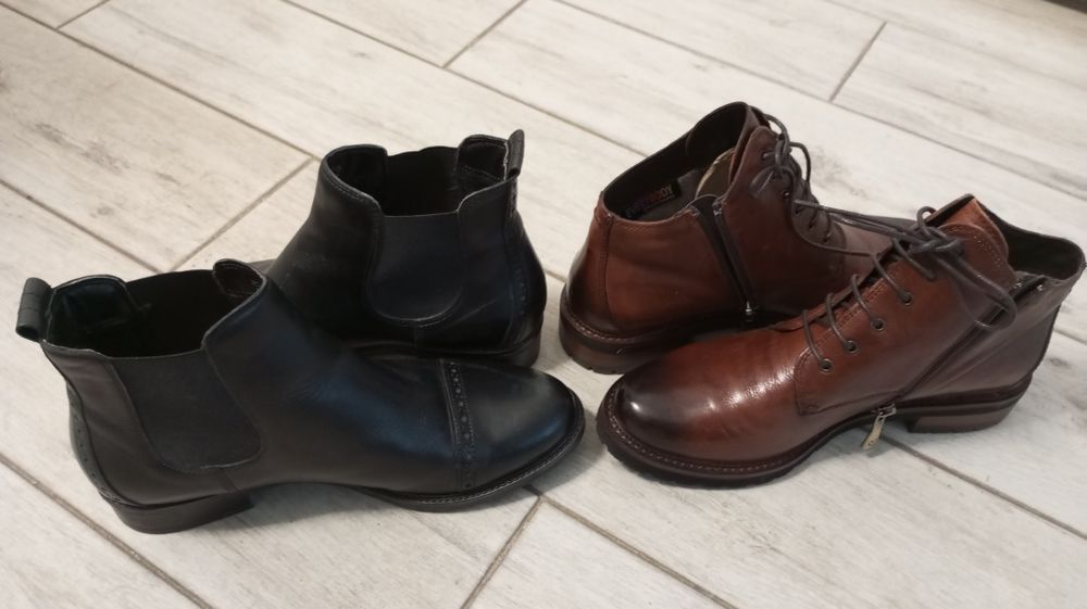 Нови модерни боти, кафяви ест. кожа и черни еко кожа