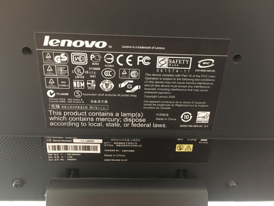Монитор LENOVO 19 инча модел 6920-АВ1