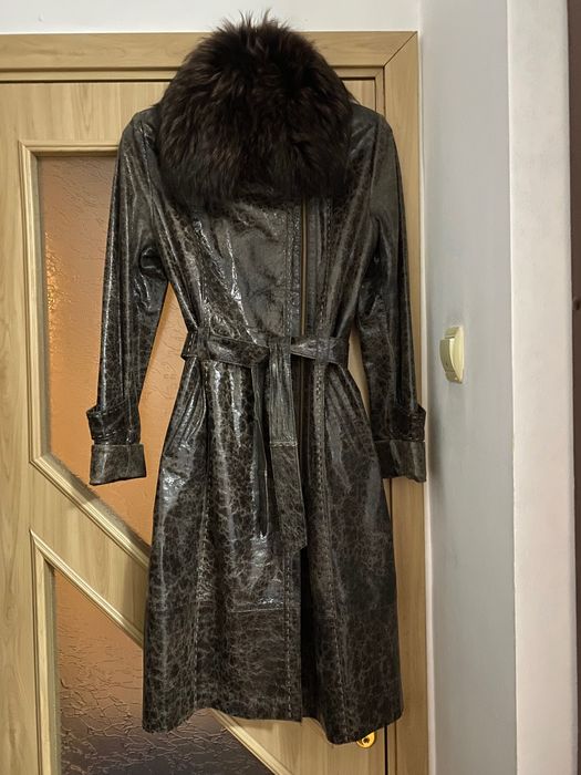 Haină  piele cu guler vulpe/M-L