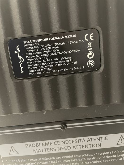 Vand boxă myria+microfon si cablu de incarcare