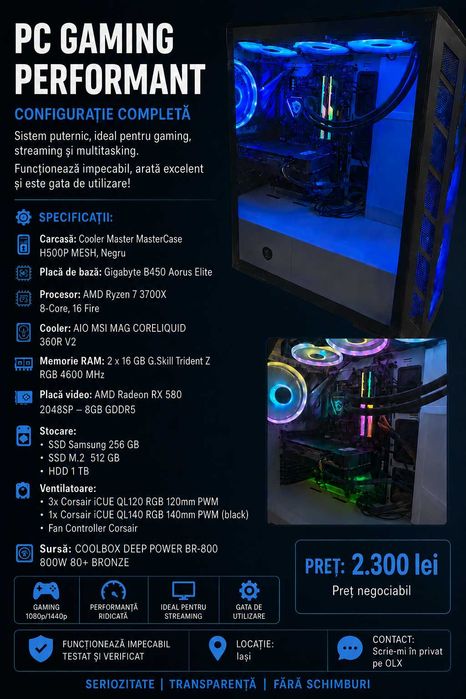 PC Gaming Ryzen 7 3700X | 32GB RGB | RX 580 8GB | SSD M.2 512GB + HDD 1TB | AIO 360mm