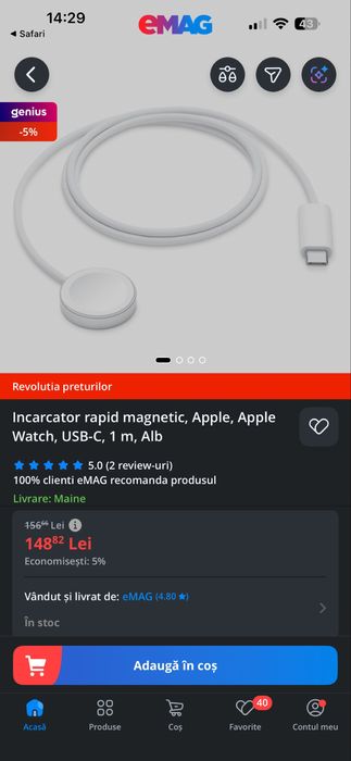 Apple Watch Magnetic Fast Charger to USB-C Cable (1 m)