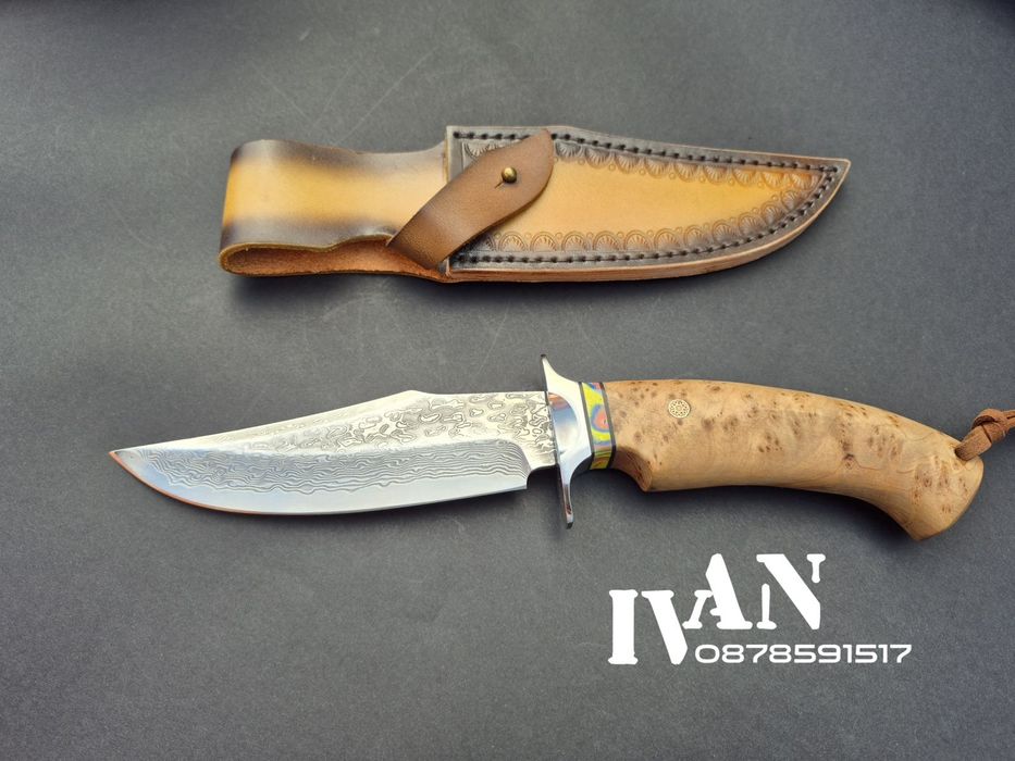 Ловен нож-Дамаска стомана VG10 с 67 слоя ламинат с кожена кания