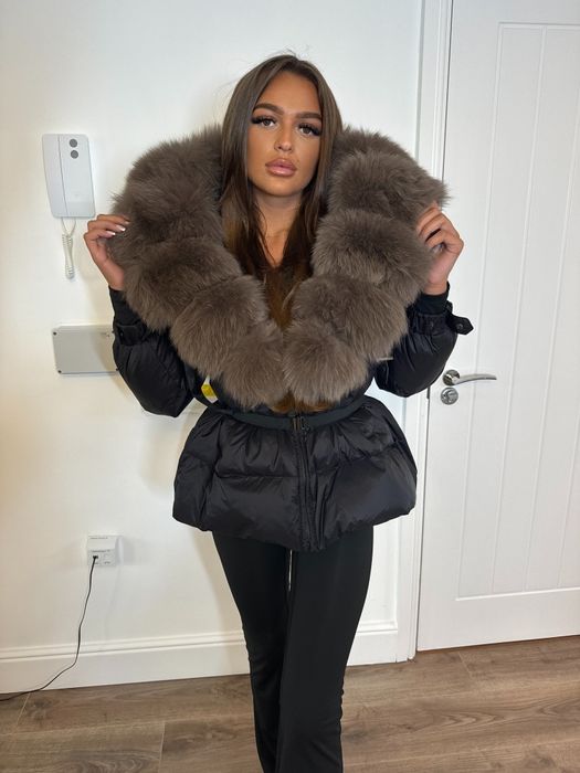 Geaca puf gasca si blana vulpe cu gluga oversized Luxury Collection