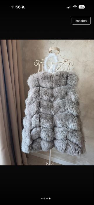 Vestă de blană naturală de vulpe argintie