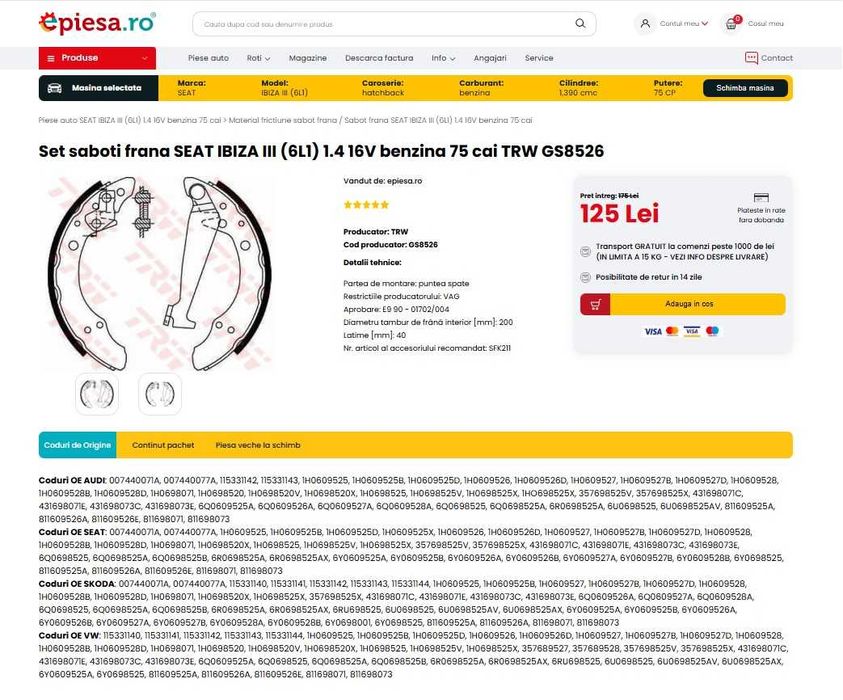 Set saboti frana TRW GS8526 ( VW, SEAT, AUDI, SKODA )