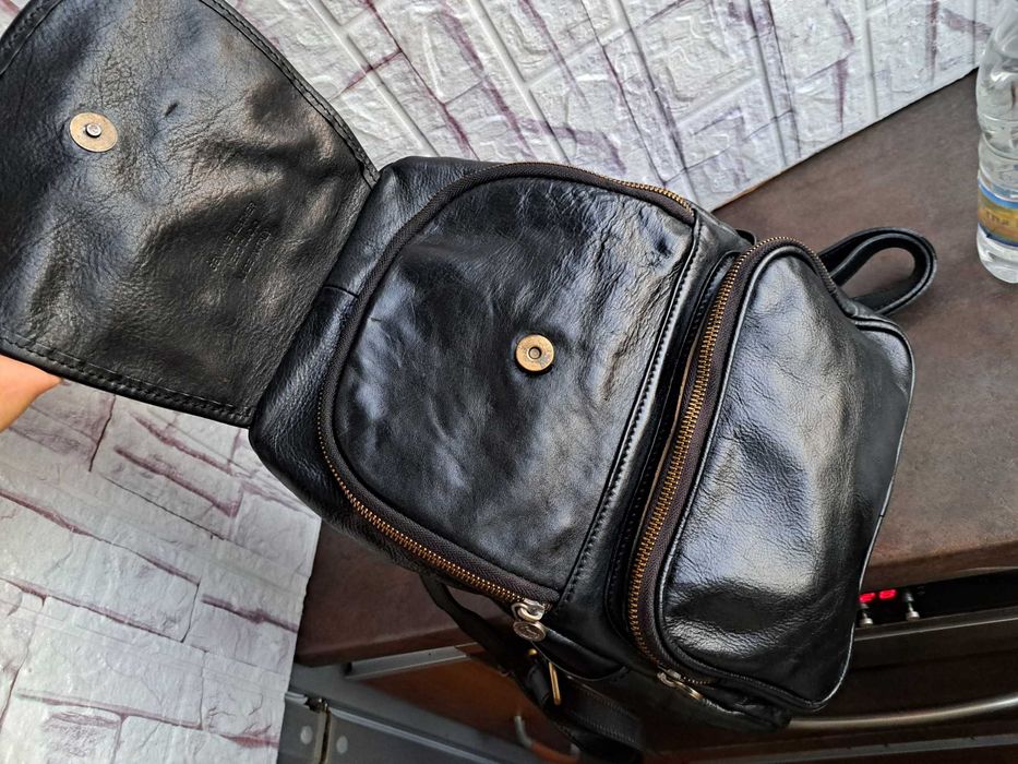 дамска раница,черна кожена чанта-естествена кожа