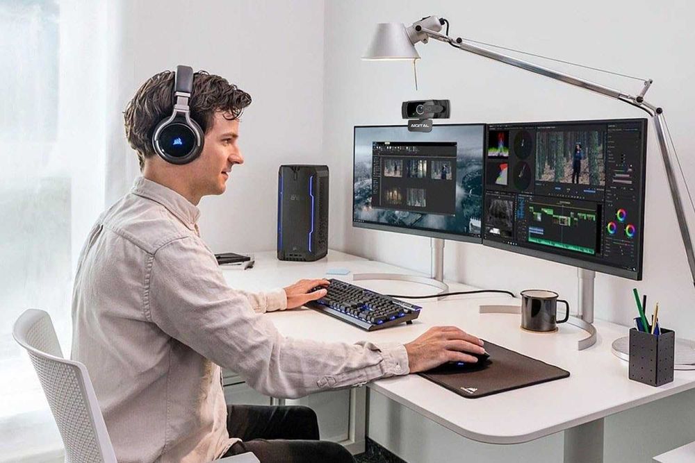 Уеб камера за компютър с микрофон и статив, 1080P FHD