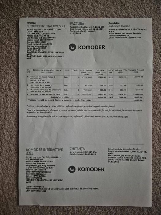 Fotoliu de masaj Komoder Focus III – ca nou, cu factură + garanție