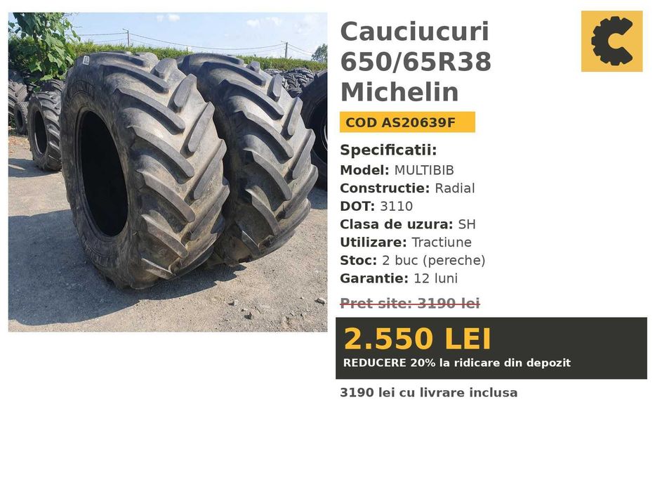 Cauciucuri 650/65R38 Michelin Anvelope Tractor PERECHE SH GARANTIE