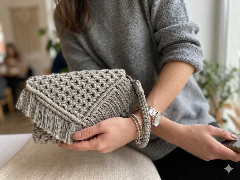 Clutch handmade, geanta plic macrame