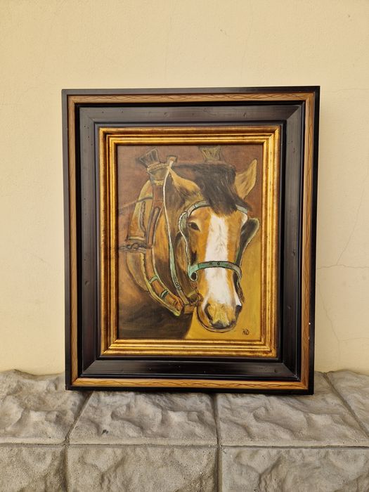 Прекрасна антикварна авторска картина масло върху платно