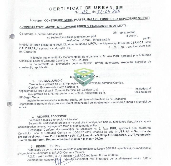 Teren Cernica - Oxigenului - Urbanism de construire-  4.624 mp