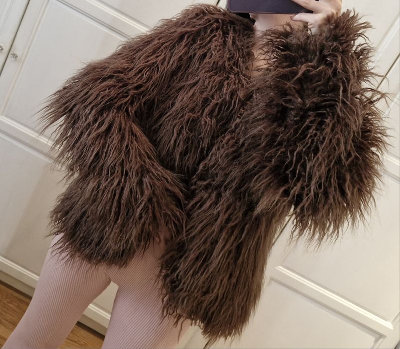 ново дамско палто косъм кафяв