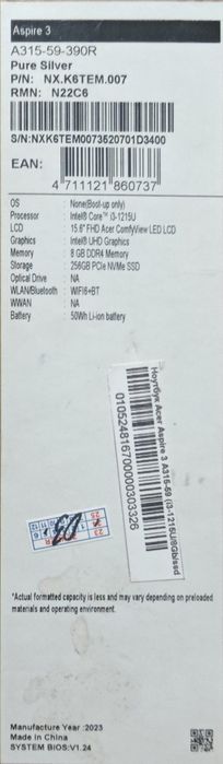 Notebook Acer aspire 3 A315-59 8/256