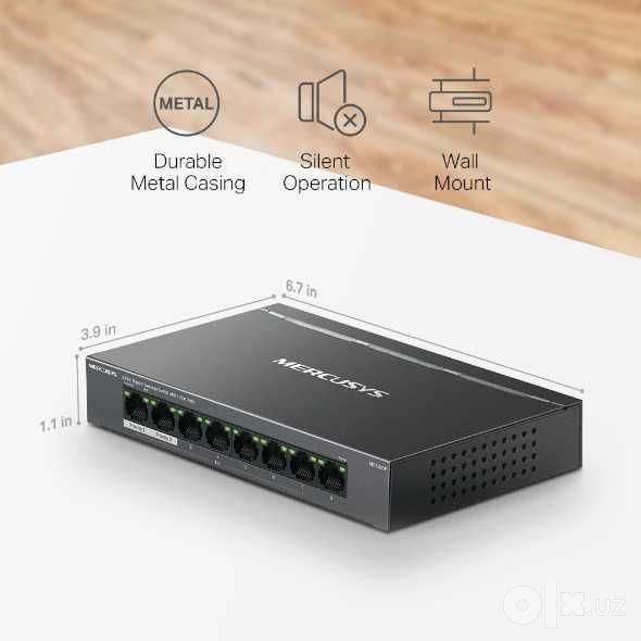 8 портовый гигабитный коммутатор с 7 порта PoE+ Mercusys MS108GP
